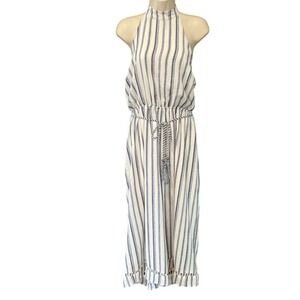 Bailey Blue Jumpsuit XL White Blue Striped Halter Neck Tassel Belt Wide Leg